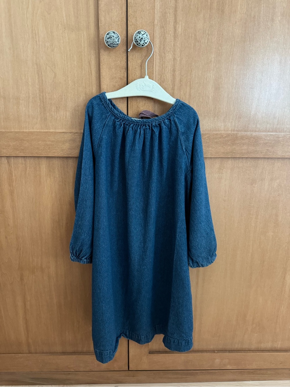 Anais & I Girls Size 5 Long Sleeve Denim Dress with Brown Ribbon Tie